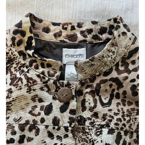 Chico’s Womens Animal Print Blazer Jacket Size 2 Large Mandarin Collar - Picture 3 of 7